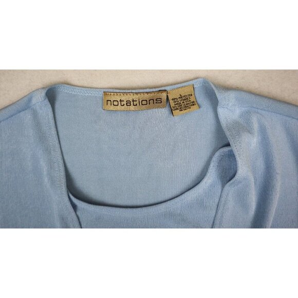 NOTATIONS - WOMEN'S BLUE SHORT SLEEVE SLINKY TEXTURED 2-FOR TOP - SIZE L - Picture 4 of 7